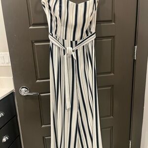 Striped Sleeveless Jumpsuit with Belt